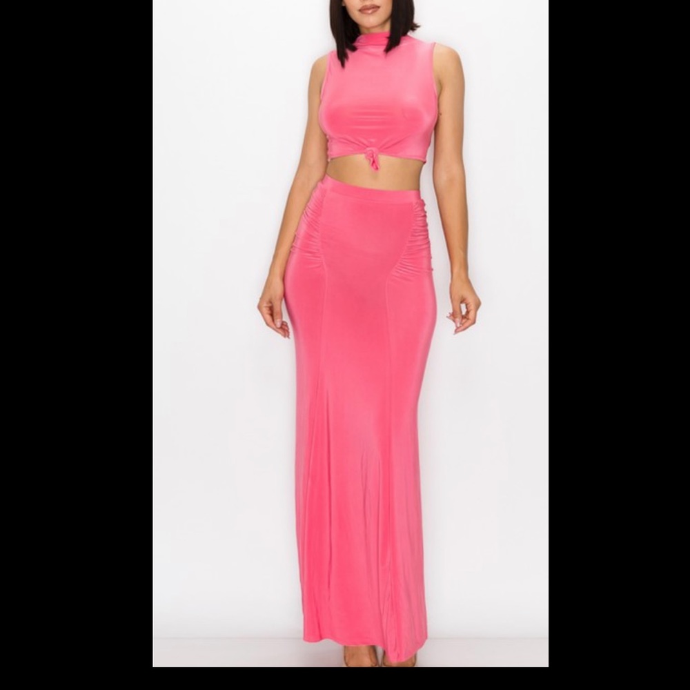 Two piece skirt set ..midi top. Coral
